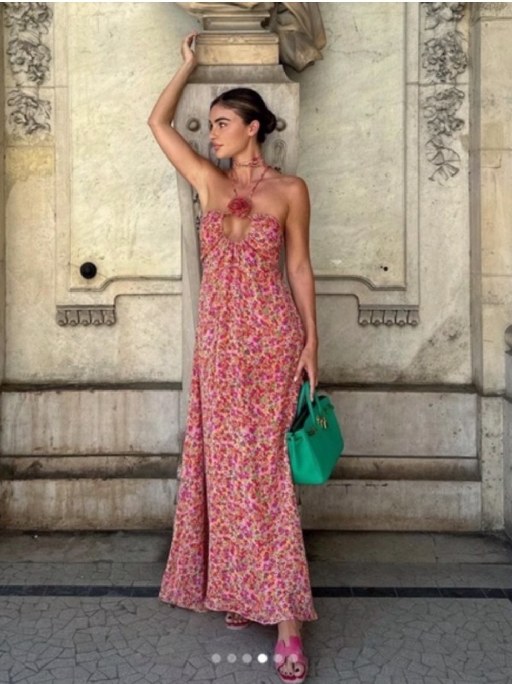 For Love And Lemons Suzette Floral Chiffon Open Back Maxi Dress Pink NWT Sz M L